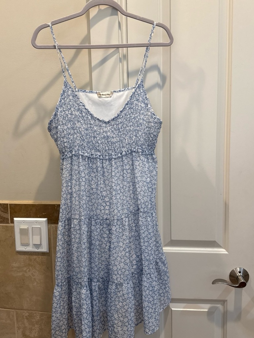 Blue Floral Spaghetti-Strap Summer Dress